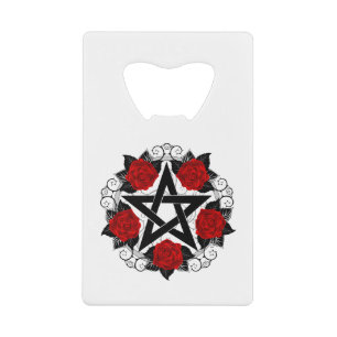Pentagramm mit Rote Rosen Geldbeutel Flaschenöffner