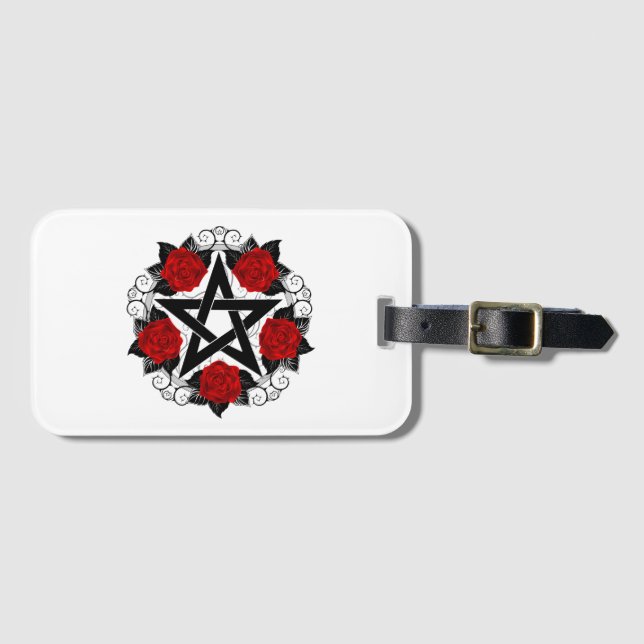 Pentagramm mit Rote Rosen Gepäckanhänger (Vorderseite (Horizontal))
