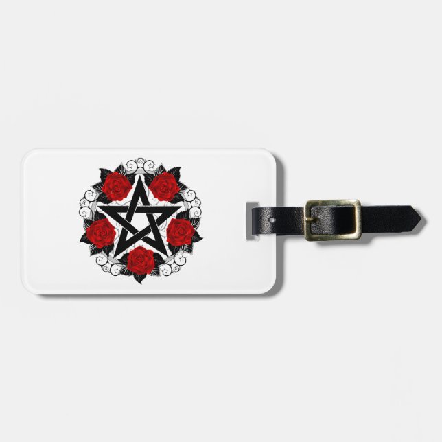 Pentagramm mit Rote Rosen Gepäckanhänger (Vorderseite horizontal)