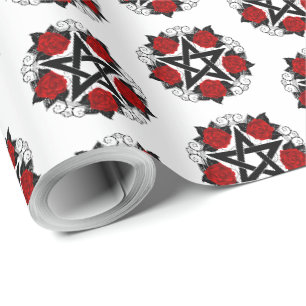 Pentagramm mit Rote Rosen Geschenkpapier