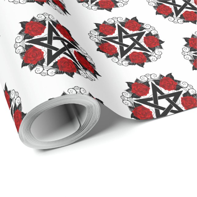 Pentagramm mit Rote Rosen Geschenkpapier (Rolleneckpunkt)