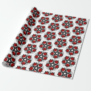 Pentagramm mit Rote Rosen Geschenkpapier