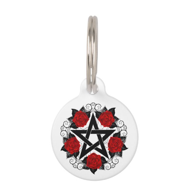 Pentagramm mit Rote Rosen Haustiermarke (Vorderseite)