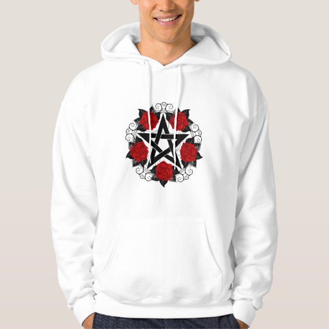 Pentagramm mit Rote Rosen Hoodie (Vorderseite)