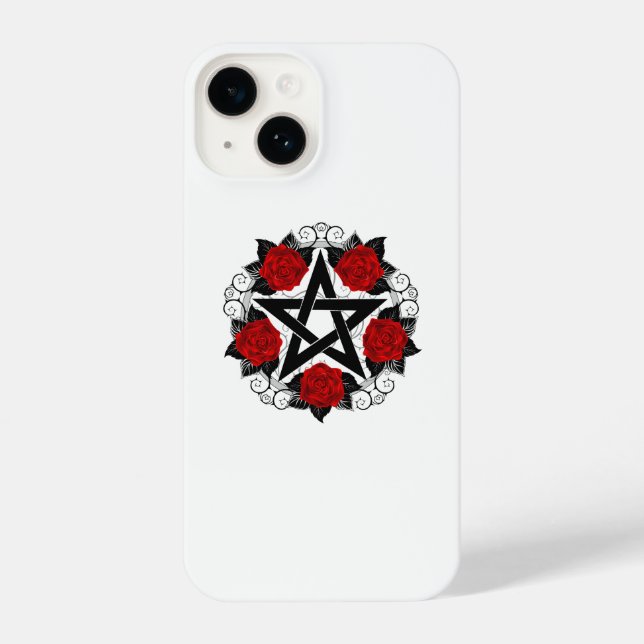 Pentagramm mit Rote Rosen iPhone 14 Hülle (Rückseite)