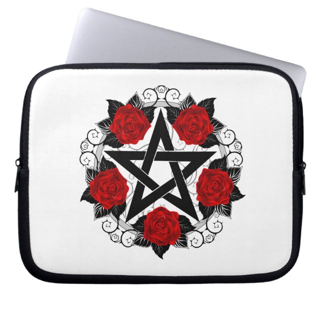 Pentagramm mit Rote Rosen Laptopschutzhülle (Vorderseite)
