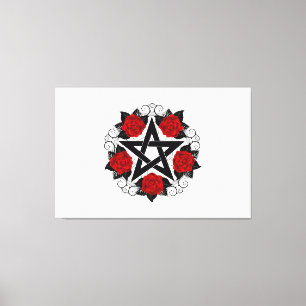 Pentagramm mit Rote Rosen Leinwanddruck