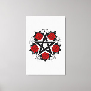 Pentagramm mit Rote Rosen Leinwanddruck