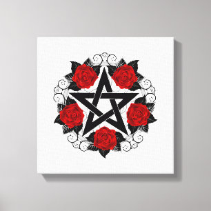Pentagramm mit Rote Rosen Leinwanddruck