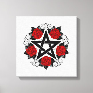 Pentagramm mit Rote Rosen Leinwanddruck