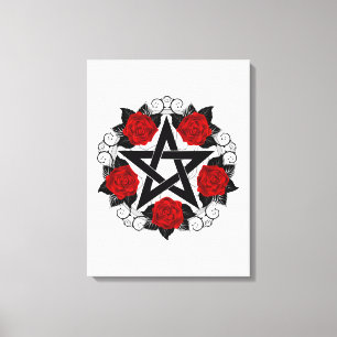 Pentagramm mit Rote Rosen Leinwanddruck