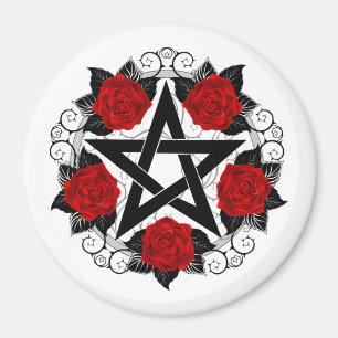 Pentagramm mit Rote Rosen Magnet