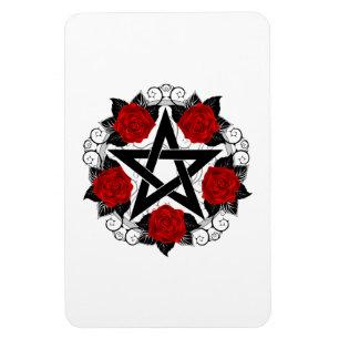 Pentagramm mit Rote Rosen Magnet