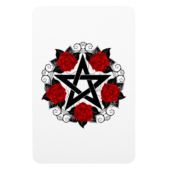 Pentagramm mit Rote Rosen Magnet (Vertikal)