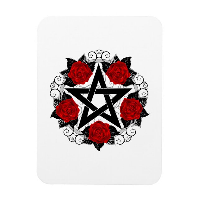 Pentagramm mit Rote Rosen Magnet (Vertikal)