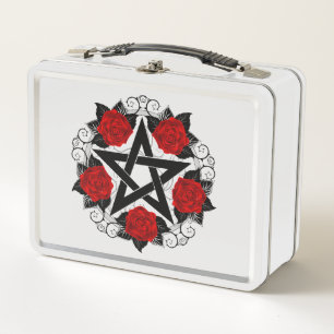Pentagramm mit Rote Rosen Metall Brotdose