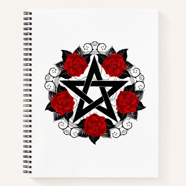Pentagramm mit Rote Rosen Notizbuch (Vorderseite)