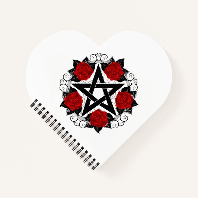 Pentagramm mit Rote Rosen Notizbuch (Vorderseite)