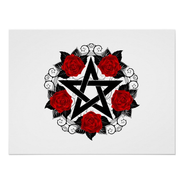 Pentagramm mit Rote Rosen Poster (Vorderseite)
