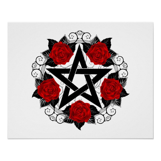 Pentagramm mit Rote Rosen Poster (Vorderseite)