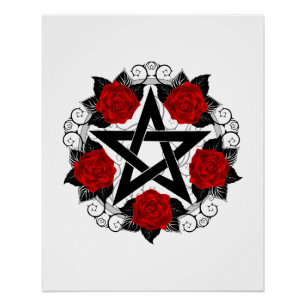 Pentagramm mit Rote Rosen Poster