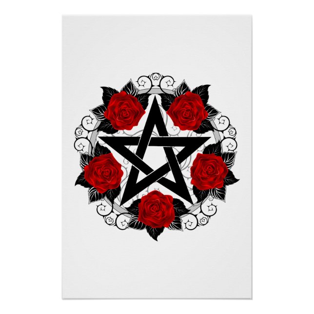 Pentagramm mit Rote Rosen Poster (Vorderseite)