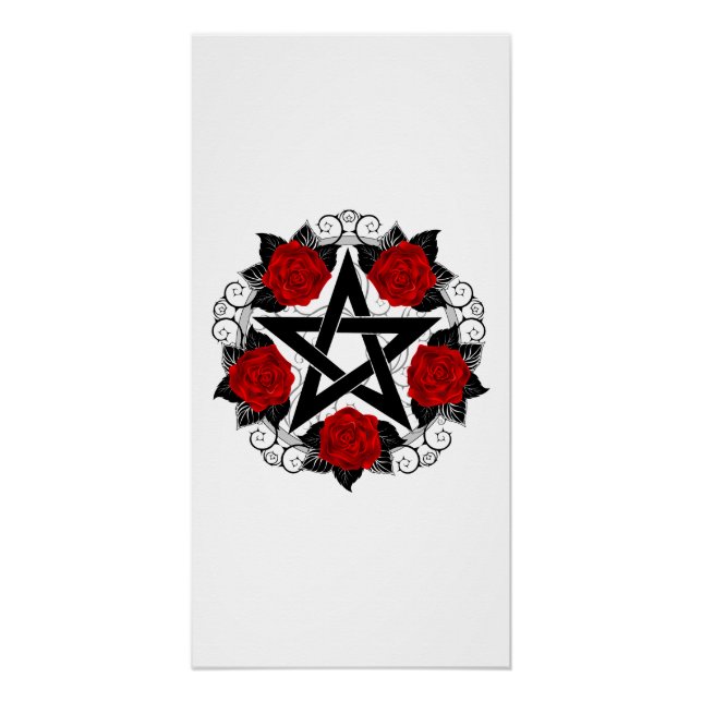 Pentagramm mit Rote Rosen Poster (Vorderseite)