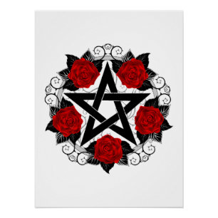 Pentagramm mit Rote Rosen Poster