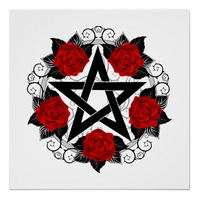 Pentagramm mit Rote Rosen Poster (Vorderseite)