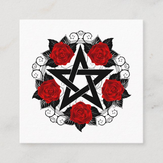 Pentagramm mit Rote Rosen Quadratische Visitenkarte (Vorderseite)