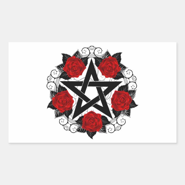 Pentagramm mit Rote Rosen Rechteckiger Aufkleber (Vorderseite)