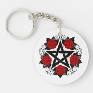 Pentagramm mit Rote Rosen Schlüsselanhänger