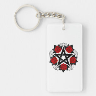 Pentagramm mit Rote Rosen Schlüsselanhänger