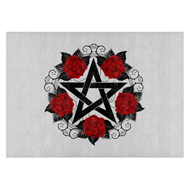Pentagramm mit Rote Rosen Schneidebrett (Vorderseite)