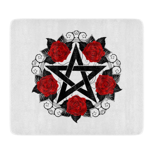 Pentagramm mit Rote Rosen Schneidebrett (Vorderseite)