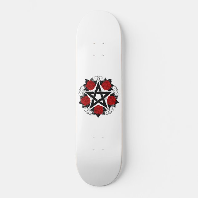 Pentagramm mit Rote Rosen Skateboard (Vorderseite)