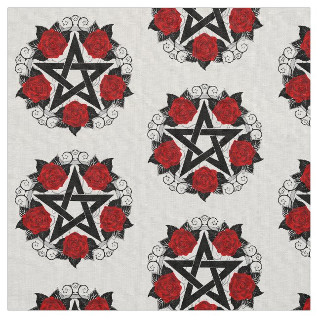 Pentagramm mit Rote Rosen Stoff (Muster)