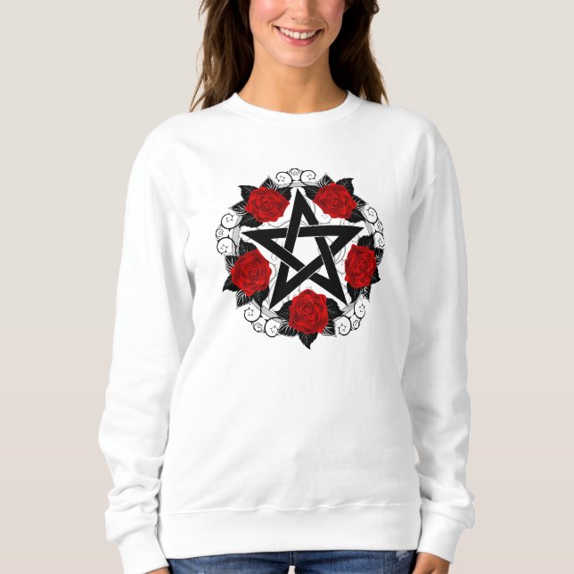 Pentagramm mit Rote Rosen Sweatshirt (Vorderseite)