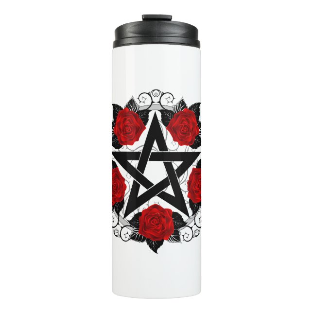 Pentagramm mit Rote Rosen Thermosbecher (Vorderseite)