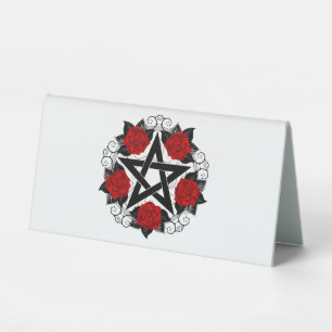 Pentagramm mit Rote Rosen Tischaufsteller