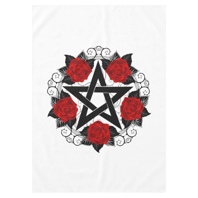 Pentagramm mit Rote Rosen Tischdecke (Vorderseite)