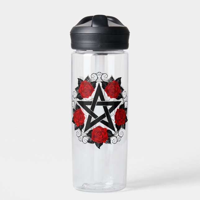Pentagramm mit Rote Rosen Trinkflasche (Vorderseite)