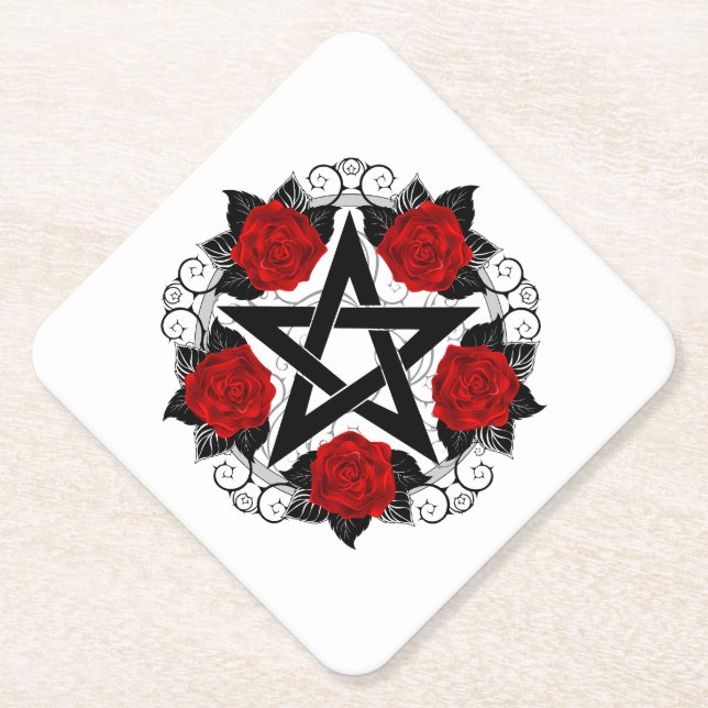 Pentagramm mit Rote Rosen Untersetzer (Vorderseite)