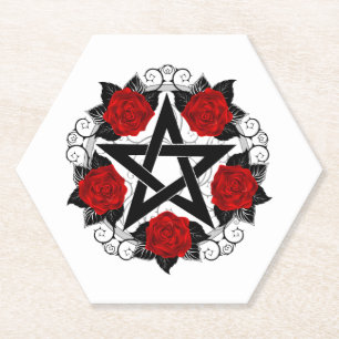 Pentagramm mit Rote Rosen Untersetzer
