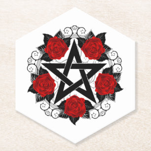 Pentagramm mit Rote Rosen Untersetzer