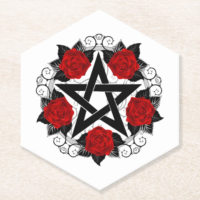Pentagramm mit Rote Rosen Untersetzer (Vorderseite)