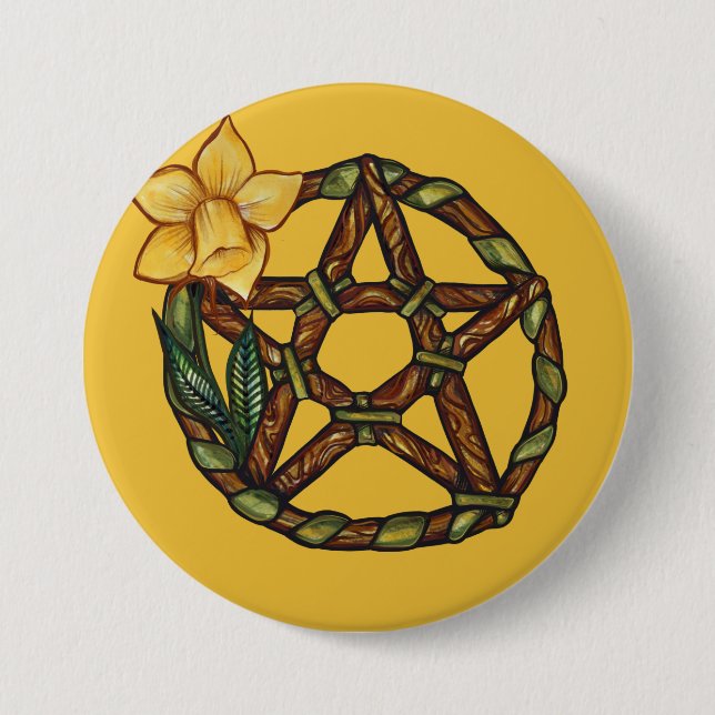Pentagramm Ostara Kunst, Dichtung und Musik Button (Vorderseite)