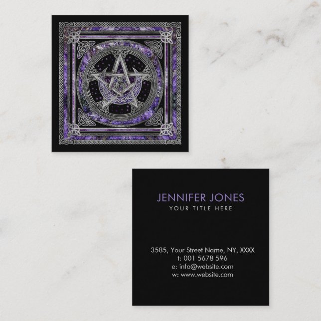 Pentagramm Triskelion Amethyst Moon  Quadratische Visitenkarte (Vorne/Hinten)