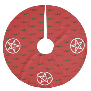 Pentagramm-und Stechpalmen-Weihnachten-Baum-Rock, Polyester Weihnachtsbaumdecke