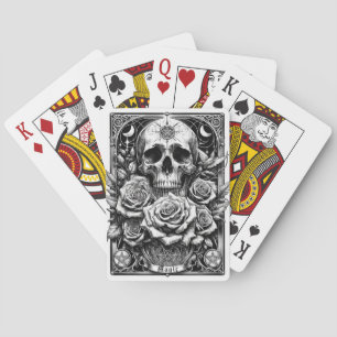 Pentakel-Skelett-Totenkopf und Rosen Tarot Kunst Spielkarten